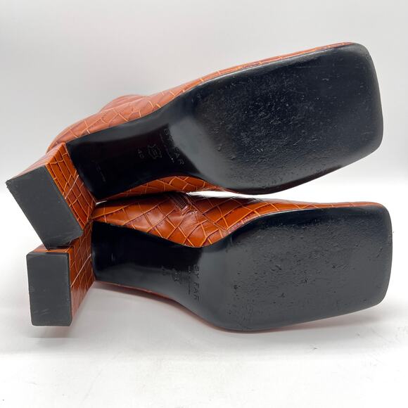 BY FAR Celine Square Toe Croc Embossed Boot Womens 40 Brown Leather Ankle Heeled - Picture 12 of 12